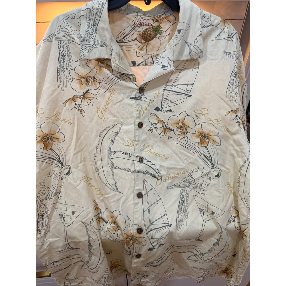 caribbean 100%silk short sleeve xl print button up AOP